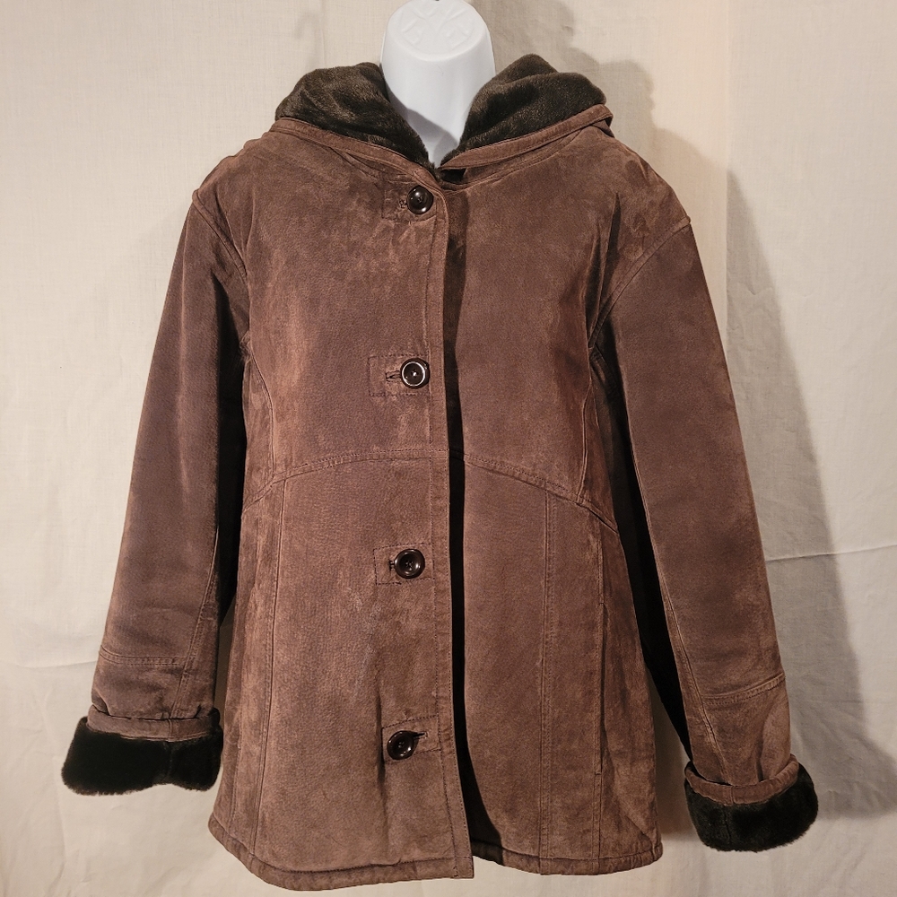 Gallery Brown Leather Hooded Coat